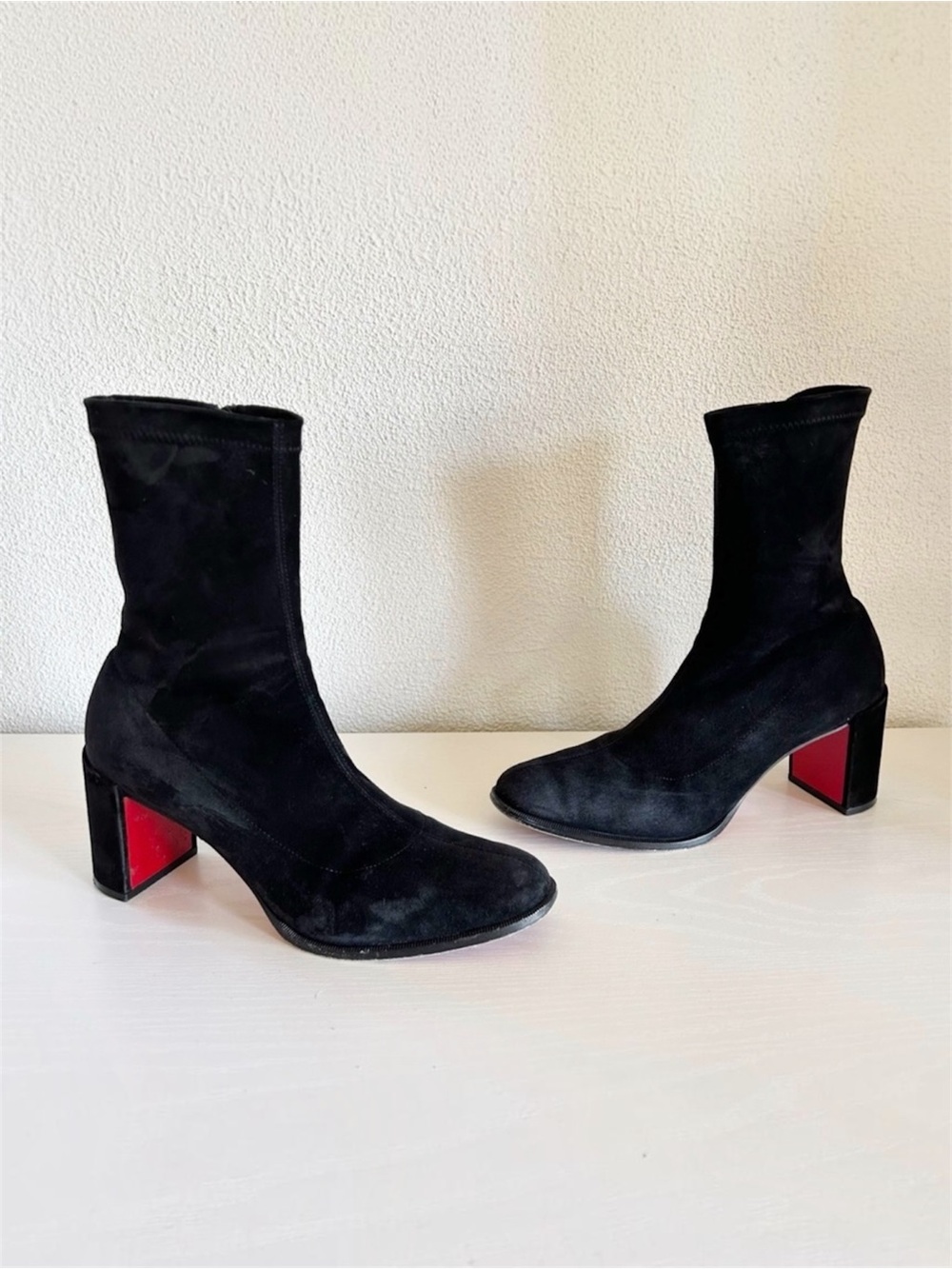 Christian Louboutin Black Stretch Suede Sock Ankle Boots Stretchadoxa Size EU 39